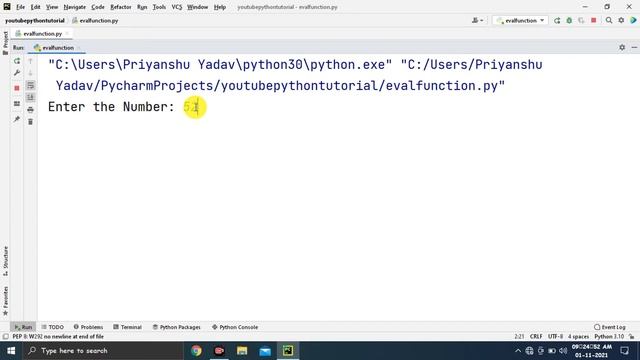 16. eval() Function in Python || Learn Python in 2021 from Scratch [Hindi]