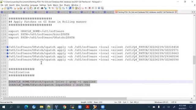 Applying Latest patch on Oracle 19c RAC database || Apply Jan 2021 RU Patch Demo in Rolling manner