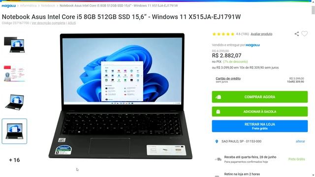Notebook Asus Intel Core i5 8GB 512GB SSD 15,6” - Windows 11 X515JA-EJ1791W - MAGAZINE LUIZA смотреть онлайн