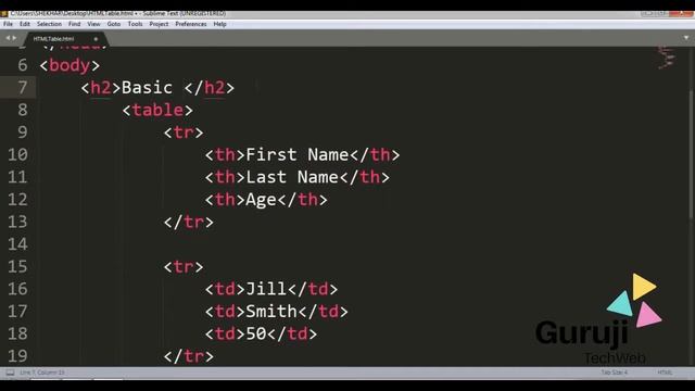 HTML video tutorial - 10 - html table tag , html tr tag and html td tag