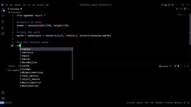 Create 3D rotating earth in Python || Learn Python Programming