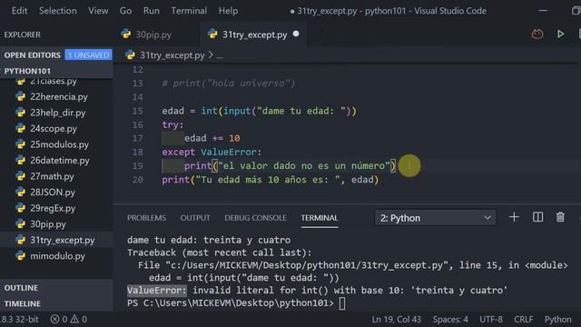 video31: TRY EXCEPT en Python смотреть онлайн