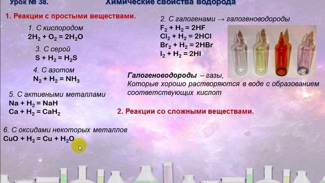 Видеоурок свойства. Химические свойства водорода реакции. Реакции с водородом. Свойства водорода как простого вещества. 8 Класс химические свойства водорода - реакции.