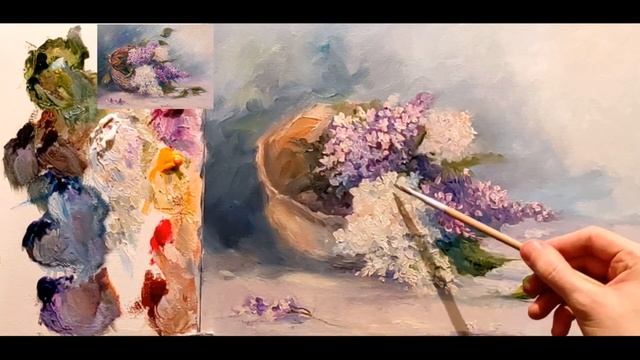 Как нарисовать сирень в корзине. Процесс работы с мастер-класса смотреть онлайн