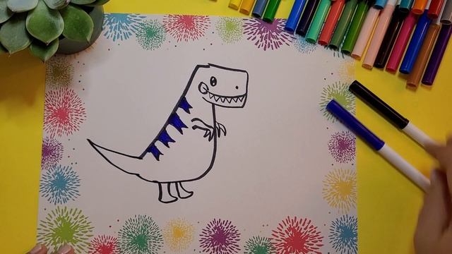 How to draw T Rex Dinosaur .Cartoon Dinosaur. Как нарисовать Тирекс Динозавр. смотреть онлайн