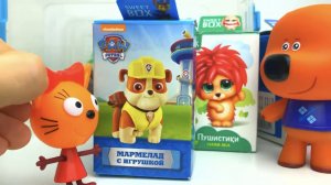 Распаковка игрушек сюрпризов Щенячий Патруль с героями Три Кота Карамелькой