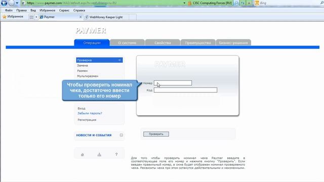 Проверка чека Paymer