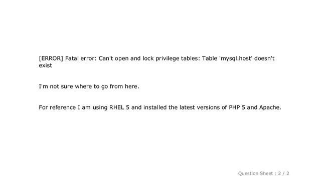 MySQL : Fatal error: Can't open and lock privilege tables: Table 'mysql.host' doesn't exist смотреть онлайн