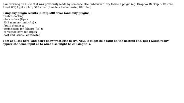 Wordpress: Using any plugin results in http 500 error (and only plugins) смотреть онлайн