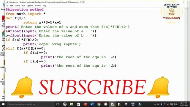 Bisection method for Real roots of quadratic equations using Python Programming | Python tutorials