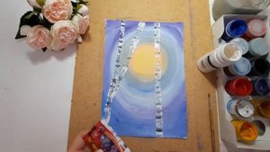 Рисуем зимние берёзы. Нетрадиционная техника рисования.