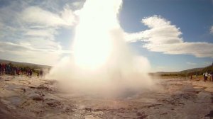 Strokkur, a fountain geyser in the geothermal area beside the Hvítá River, Iceland
