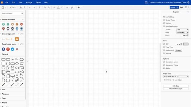 Use custom shape libraries and the scratchpad in draw.io for Atlassian Confluence (Cloud)