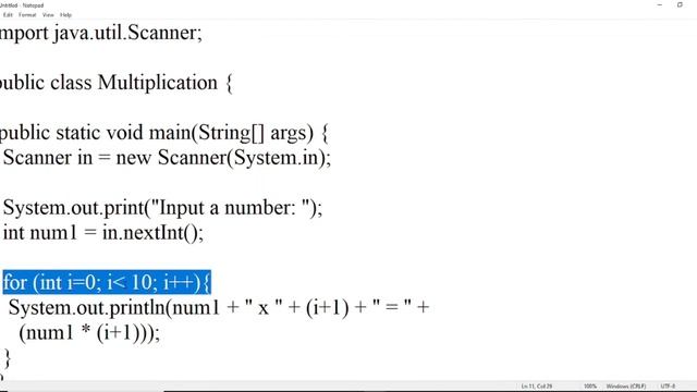 Program to Print Multiplication Table || for Loop || Java Exercise смотреть онлайн
