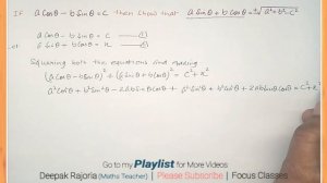 If a cos theta- b sin theta= c then show that a sin theta + b cos theta = +-√(a2+b2-c2)