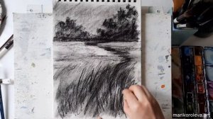 Charcoal sketch. Пейзаж углем