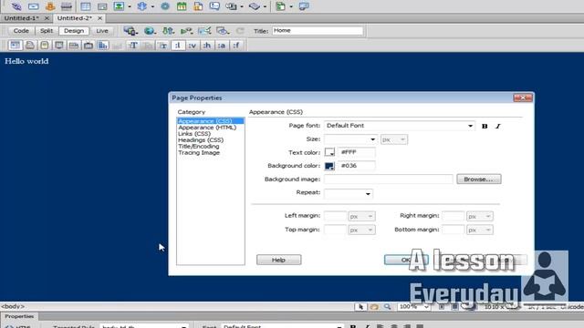 Dreamweaver CS6 (part6)Change Page properties: background, links,headings,title -CSS ,HTML.