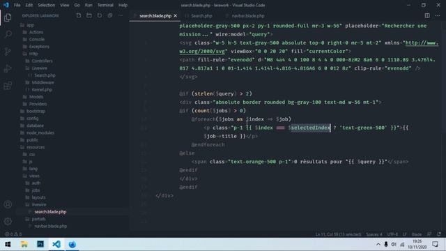 Application Laravel et Livewire - Recherche avancée