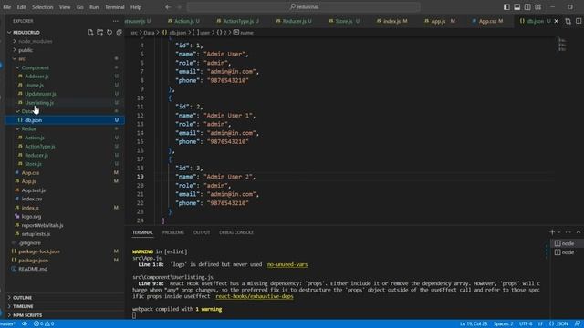 React JS  REDUX crud actions using JSON-SERVER API | React redux crud actions | React Redux tutoria