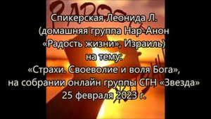 Спикерская Леонида Л (Израиль) на тему «Страхи. Своеволие и воля Бога», на группе «Звезда», 25.02.2