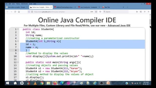 Java Programming Practices (Constructors) in Tamil through online compiler -  #constructorExample