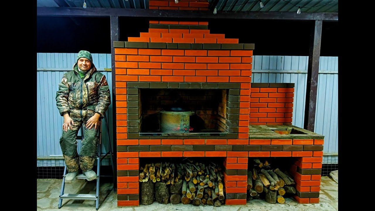 Мангал из кирпича и печь под казан из стиральной машины смотреть онлайн