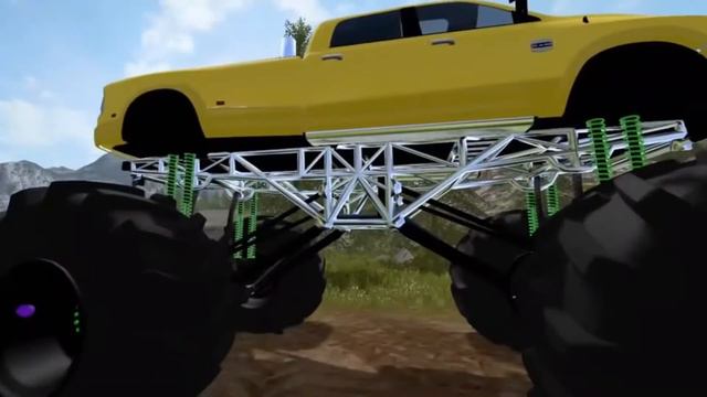 Машинки с большими колесами - Монстр траки, прыжки на трамплине через машины | Bigfoot Monster Truc смотреть онлайн