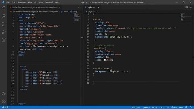 CSS flexbox - center navigation with media query