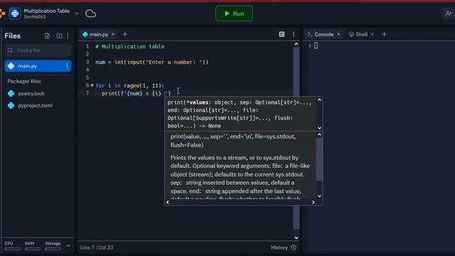 Multiplication Table in Python | Python Programming Beginner | #dev_code