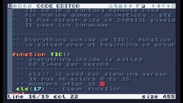 TIC-80 Beginner Tutorial #1 - Introduction and cls() Function