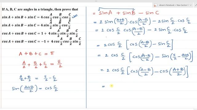 sinA+sinB+sinC=4 cos(A/2)cos(B/2)cos(C/2), cosA+cosB+cosC=1+ 4 sin(A/2)sin(B/2)sin(C/2) смотреть онлайн