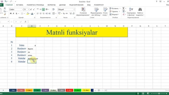Excelda matnli funksiyalar /  6 dars