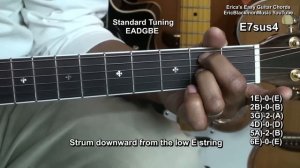 E7sus4 Erica's EASY Chords On Guitar #4 TABS + Theory @EricBlackmonGuitar