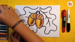 Как нарисовать ЖЕЛУДИ от ДУБА / Уроки рисования для детей от РыбаКит
