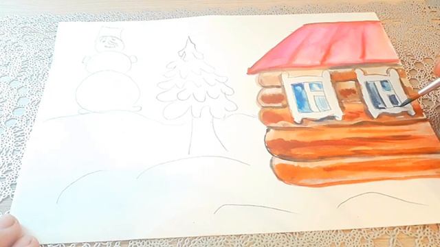 Рисование для начинающих. Открытка зима. /Winter смотреть онлайн