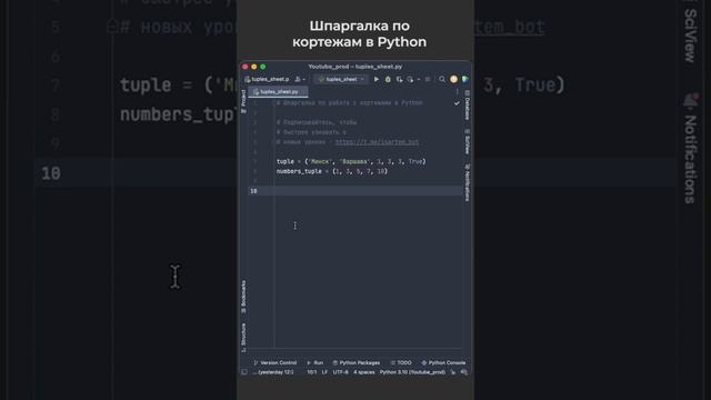 Шпаргалка по работе с кортежами в Python / Python Tuple Cheat Sheet #pythonprogramming