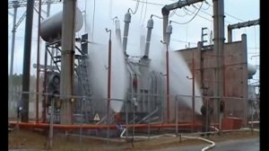 Испытания системы пожаротушения высоковольтных силовых трансформаторов. Пос. Виданы, 2009