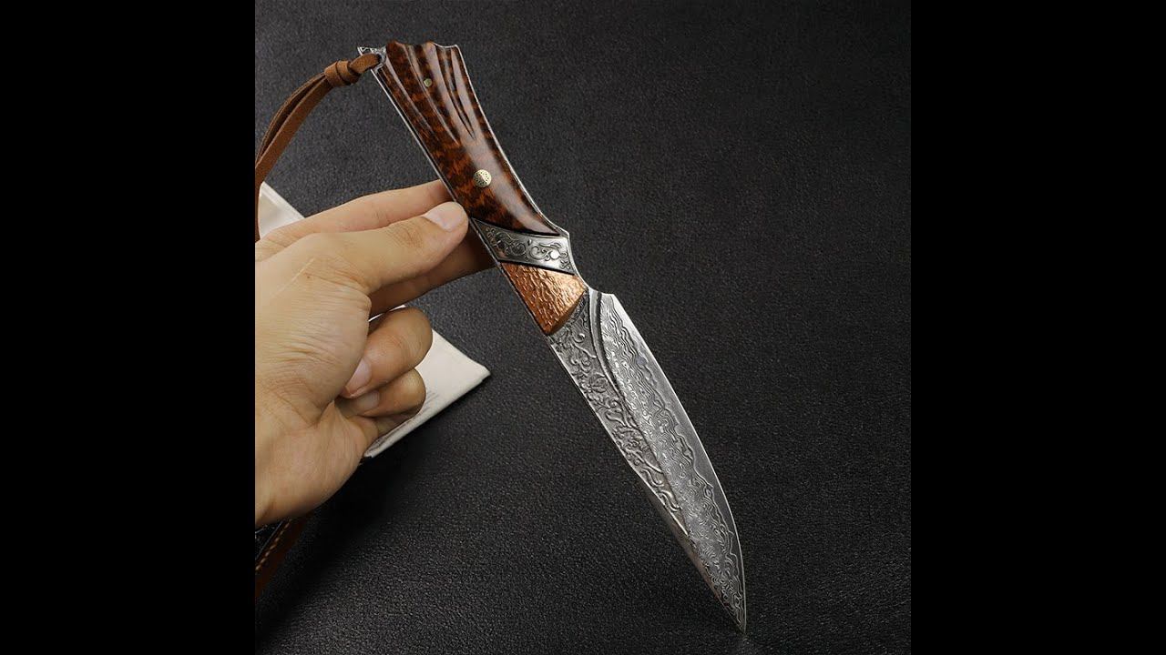 Охотничий Тактический нож из дамасской стали VG10 с фиксированным лезвием#shorts смотреть онлайн