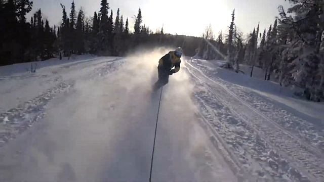 Шерегеш 2020 - подъём на крест прицепом за снегоходом смотреть онлайн