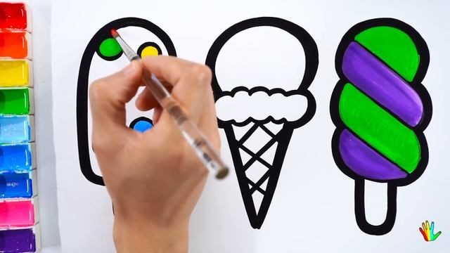 How to draw Ice cream cone for kids Glitter Rainbow Cara Menggambar dan Mewarnai Ice cream