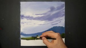 Watercolor painting of a Landscape with Cloudy Sky