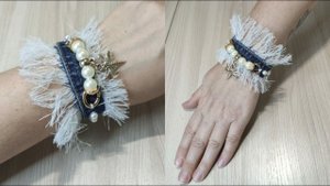 Из остатков старых джинс сшила модный аксессуар/ DIY bangle from old jeans
