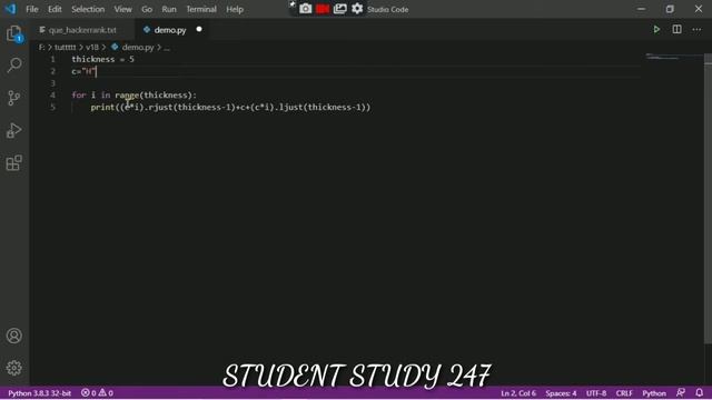 HackerRank problem 18||(.ljust .rjust and .center)||python with HackerRank solutions||Text Alignmen