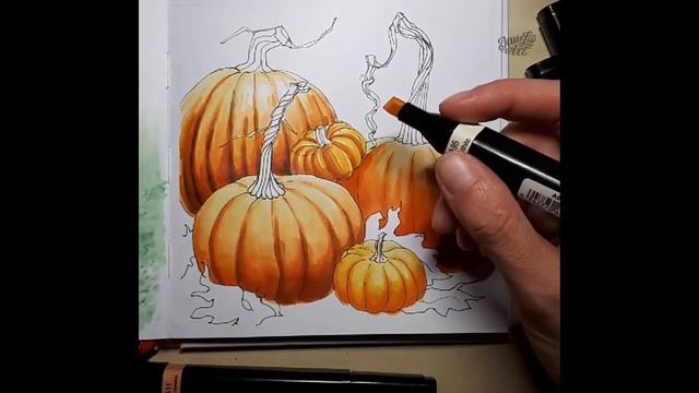 Рисуем тыквы спиртовыми маркерами смотреть онлайн