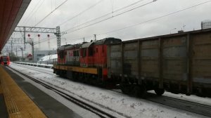 Тепловоз ЧМЭ3-3885 с грузовым поездом, пл. Нижегородская, МЦК.