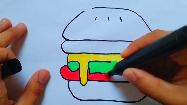 как нарисовать бургер. how to drawing burger. #drawing #рисование #burger #бургер смотреть онлайн