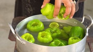Grandma Harvested Bell Peppers Stuffed  with Cabbage for the Winter (golden hands cooking)