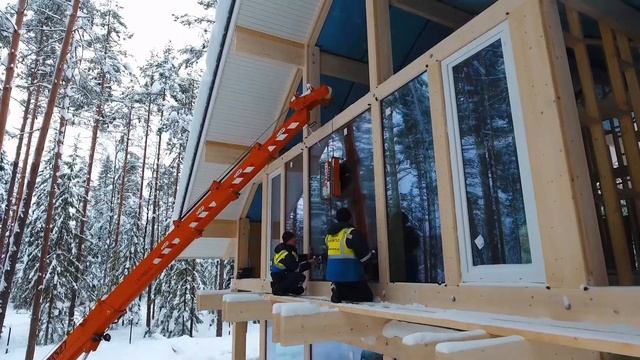 Фахверк, остекление. Панорамного остекления в фахверковом доме Velesa, монтаж