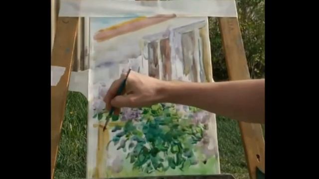 Пишем  пейзаж с сиренью / Пейзаж акварелью матер-класс/ Техника и материалы АКВАРЕЛЬНОЙ ЖИВОПИСИ