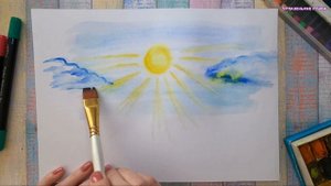 Рисуем солнышко и облака акварелью
